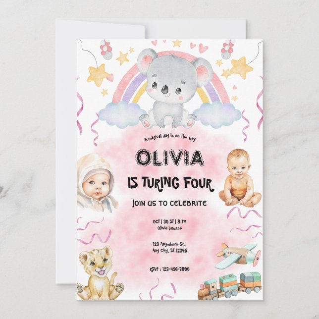 Koala Cute Birthday Pink Invitation (Front)