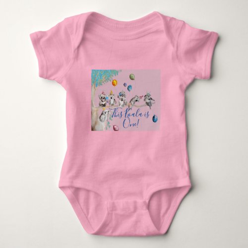 Koala Cute First Birthday pastel Pink Watercolor Baby Bodysuit