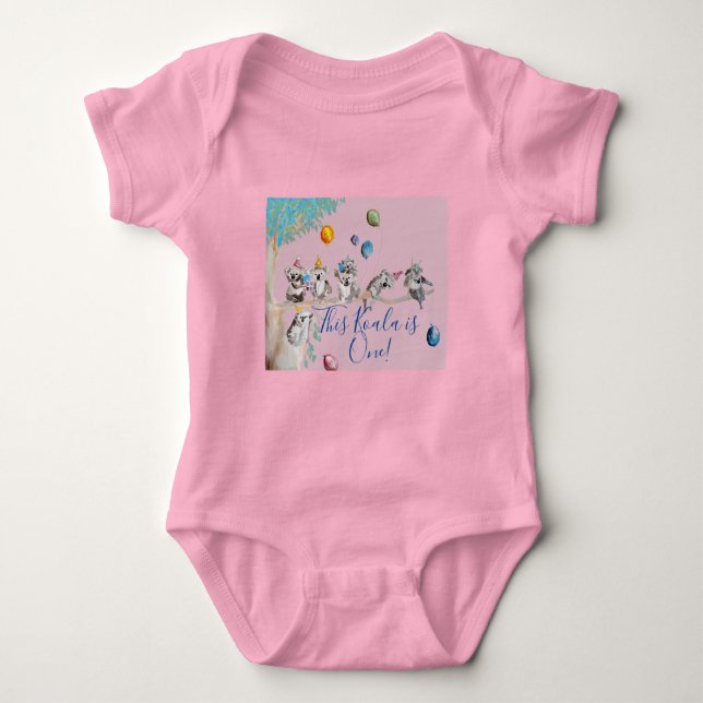 Koala Cute First Birthday pastel Pink Watercolor Baby Bodysuit (Front)