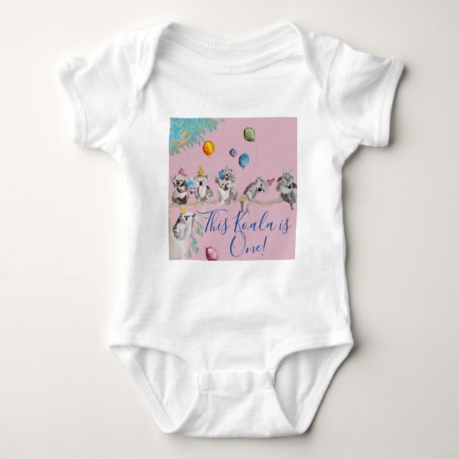 Koala Cute First Birthday pastel Pink Watercolor Baby Bodysuit (Front)