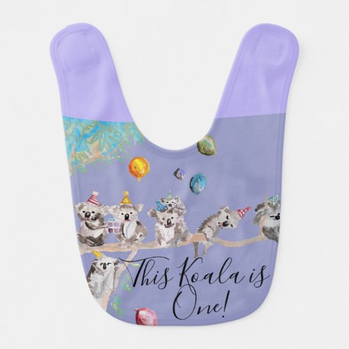 Koala Cute First Birthday Pastel Purple Watercolor Baby Bib