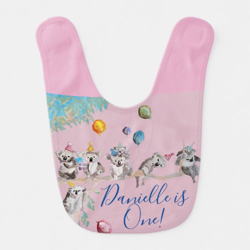 Koala Cute First Birthday pastel Watercolor Bib