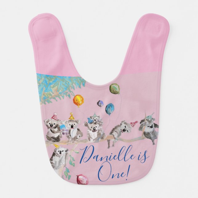 Koala Cute First Birthday pastel Watercolor Bib (Front)