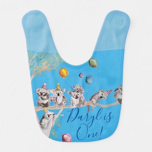 Koala Cute First Birthday pastel Watercolor Bib