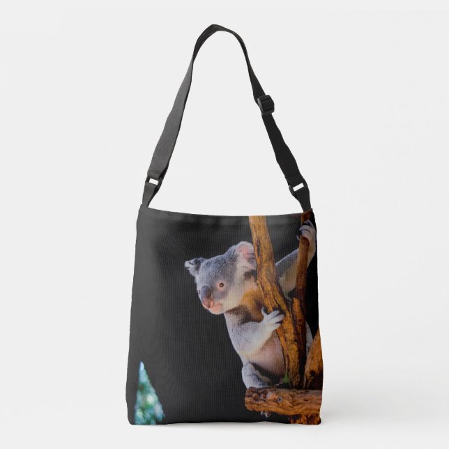 Koala Cute in Tree Gray Crossbody Bag (Back)