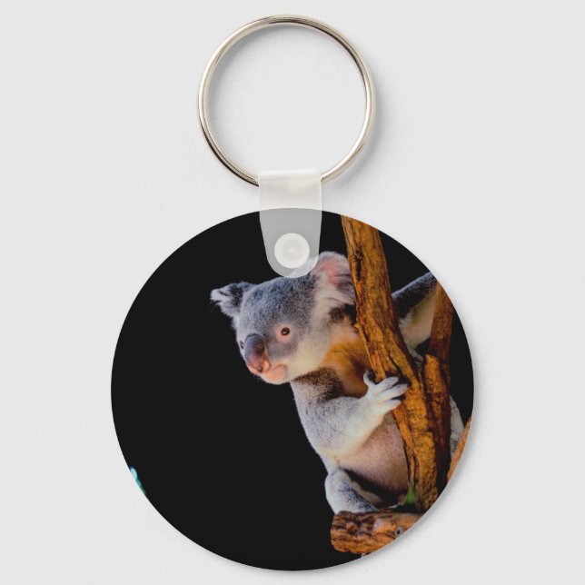 Koala Cute in Tree Gray Keychain (Front)