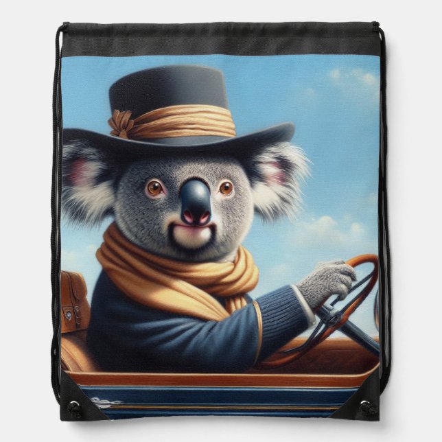 Koala Driving Drawstring Bag (Front)