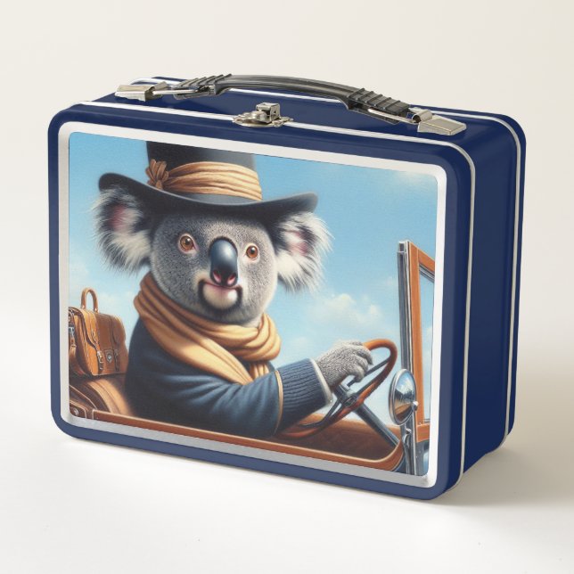 Koala Driving Metal Lunch Box (Front)