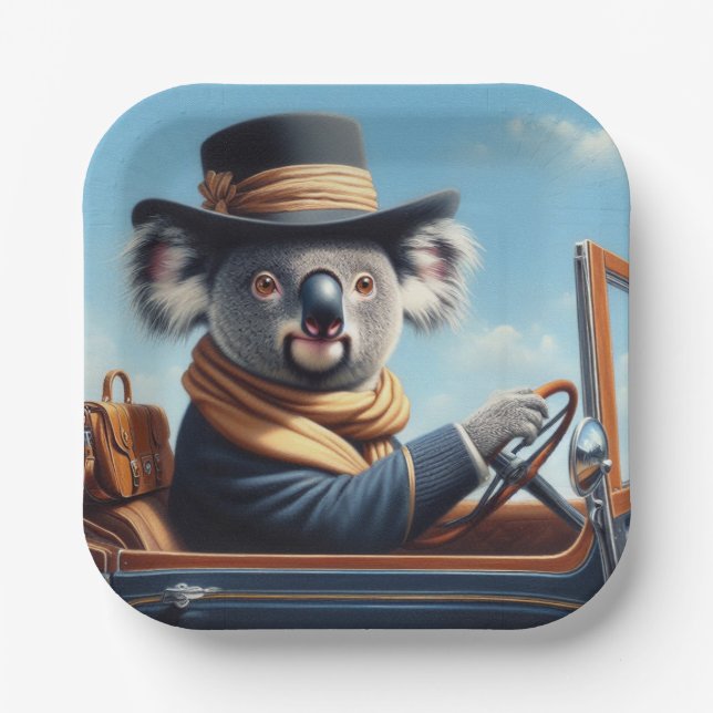 Koala Driving Paper Plates (Front)