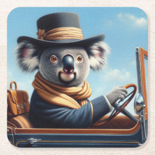 Koala Driving Square Paper Coaster