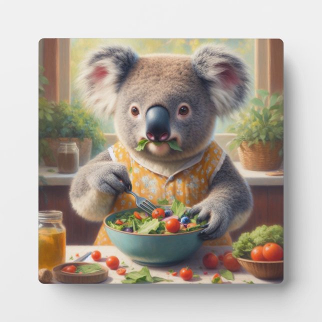 Koala Eating Salad Plaque (Front)