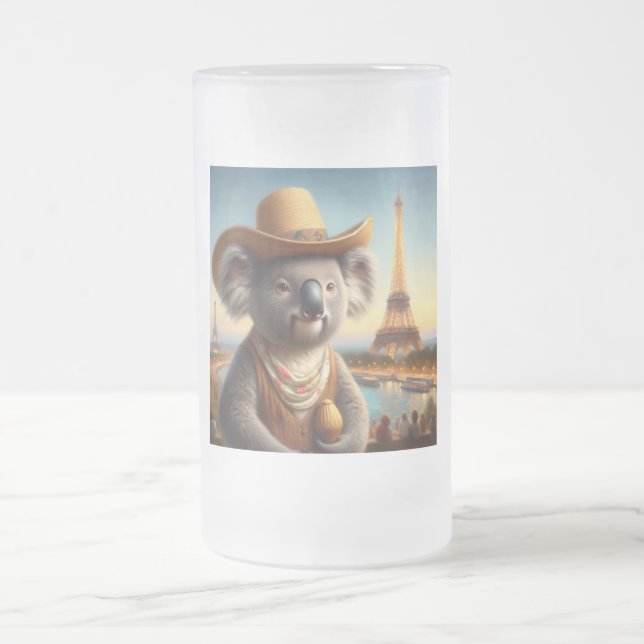 Koala Eiffel Tower Frosted Glass Beer Mug (Center)