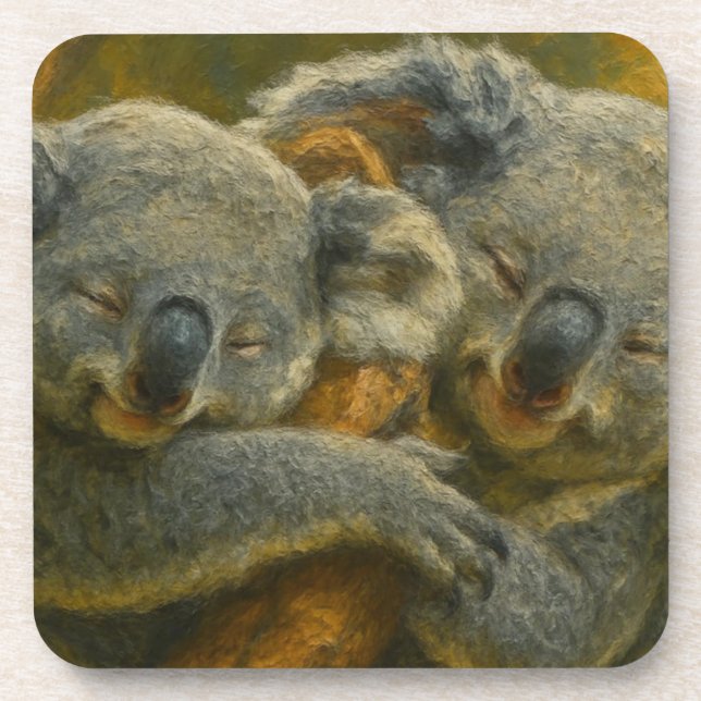 Koala Embrace – Tender Wildlife Moment Beverage Coaster (Front)