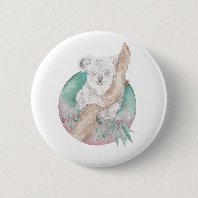 Koala & Eucalyptus Button (Front)