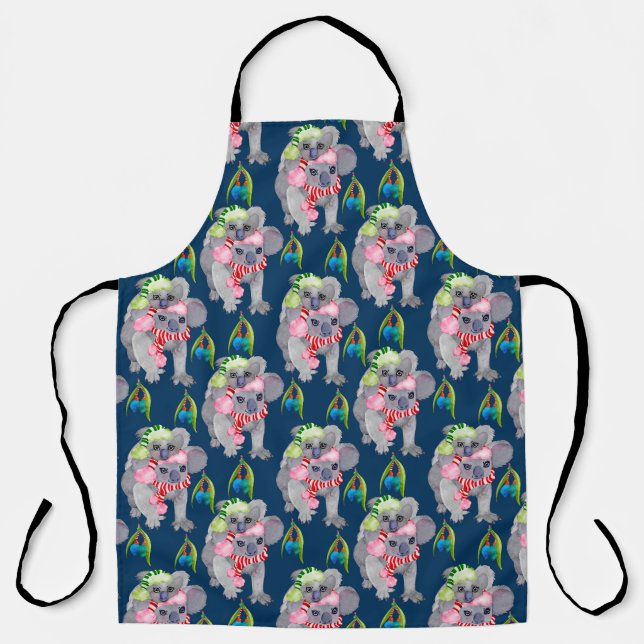 Koala Family Blue Christmas Apron (Front)
