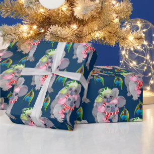 Koala Family Blue Christmas Wrapping Paper