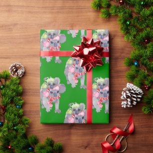 Koala Family Green Christmas Wrapping Paper