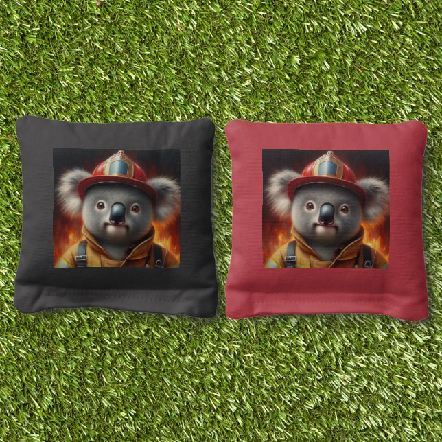 Koala Firefighter Cornhole Bags (Grass)