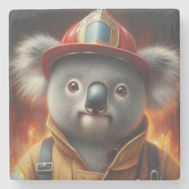 Koala Firefighter Stone Coaster (Front)