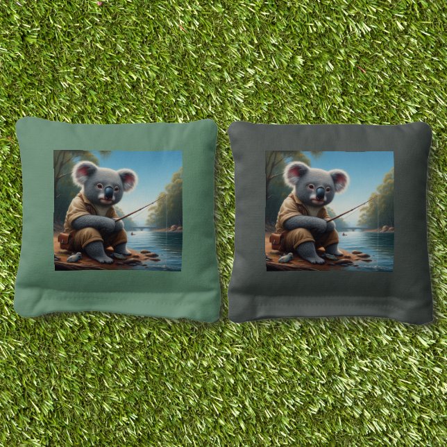 Koala Fishing Cornhole Bags (Grass)