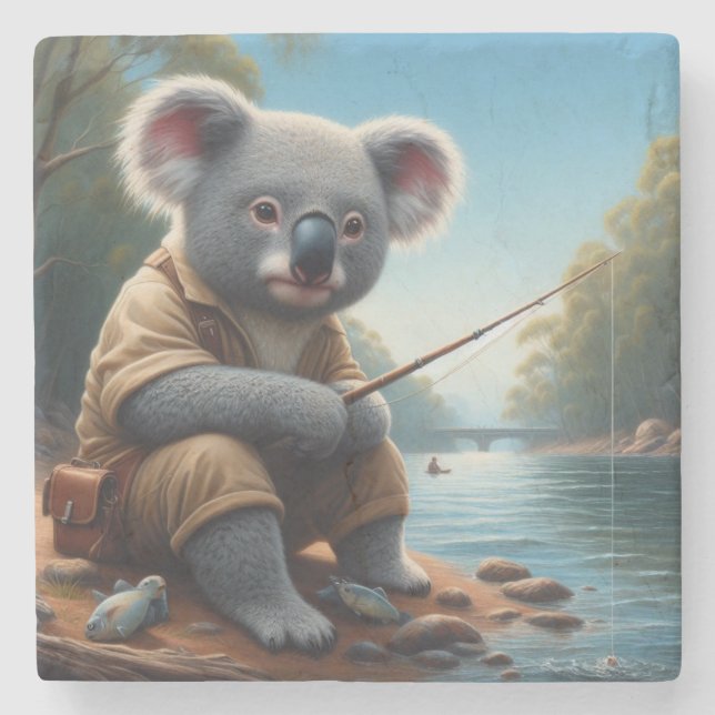 Koala Fishing Stone Coaster (Front)