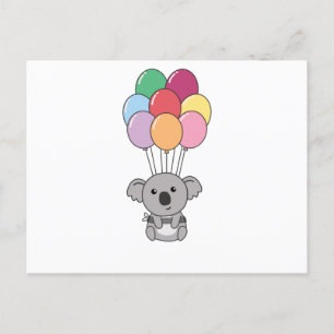 Koala Flies Up With Colorful Balloons Postcard