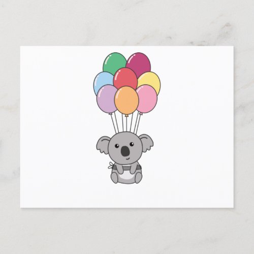 Koala Flies Up With Colorful Balloons Postcard