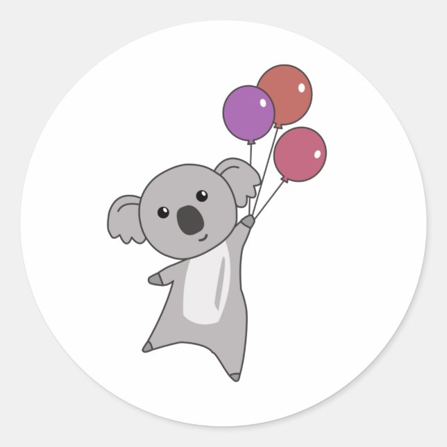 Koala Flies With Balloons Sweet Animals kids Classic Round Sticker (Front)