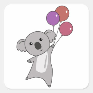 Koala Flies With Balloons Sweet Animals kids Square Sticker