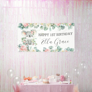 Koala Floral Eucalyptus Greenery Welcome Backdrop Banner