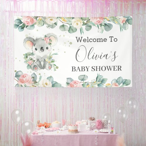 Koala Floral Eucalyptus Greenery Welcome Backdrop Banner