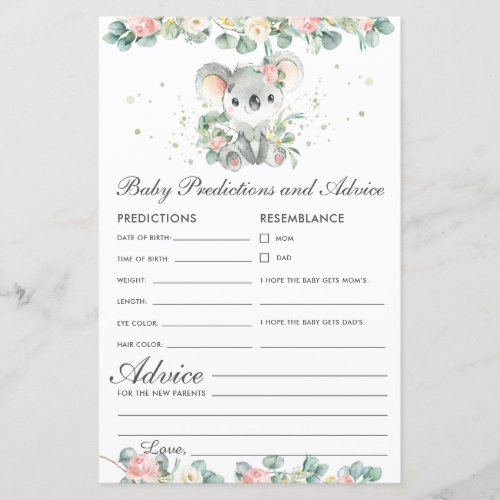 Koala Floral Greenery Baby Predictions and Advice