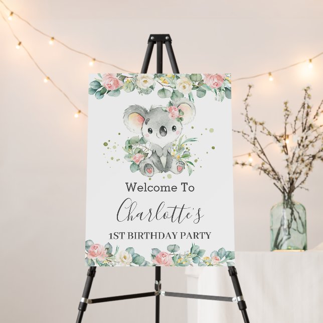 Koala Floral Greenery Baby Shower Birthday Welcome Foam Board (In Situ (Stand))