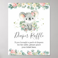Koala Floral Greenery Baby Shower Diaper Raffle Poster