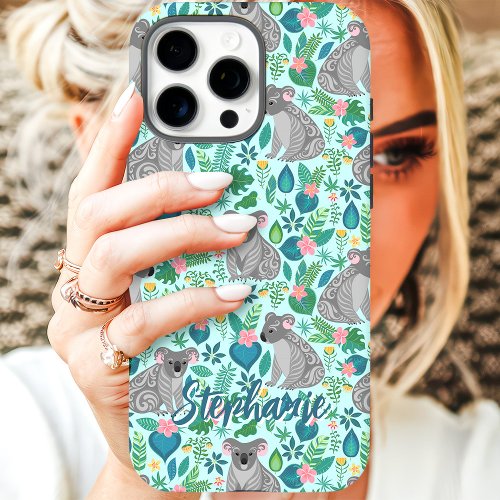 Koala Floral Pattern Custom Name Iphone 16 Pro Case