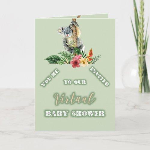 Koala Floral Zoom Virtual Baby Shower By Mail Card