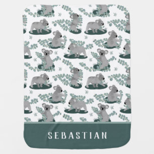 Koala Gathering Custom Name White Baby Blanket