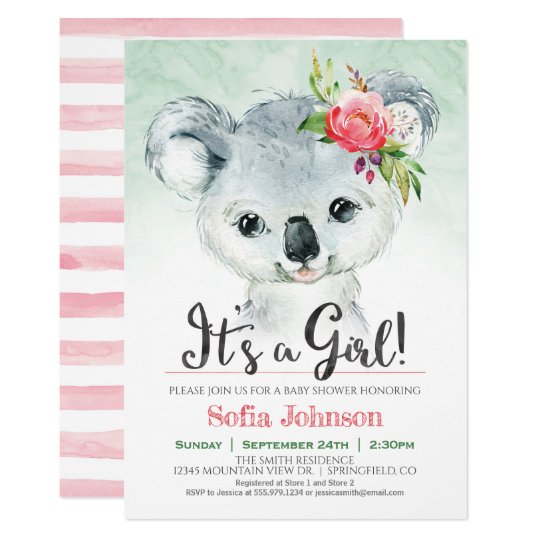 Koala Girl Baby Shower Invitation