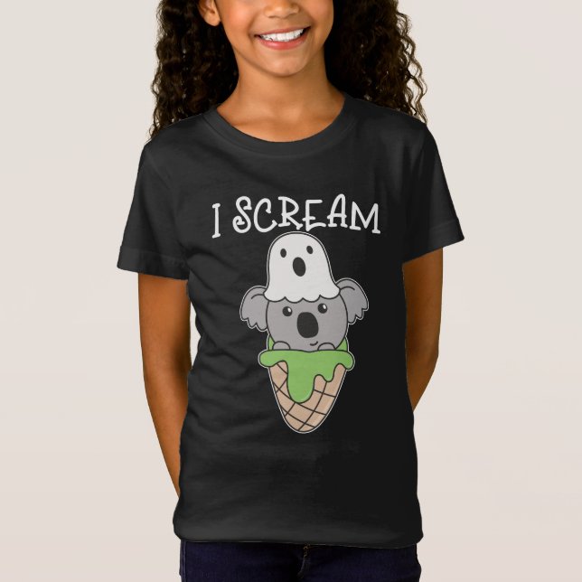 Koala Halloween Ghost I Scream Ice Cream Pun T-Shirt (Front)