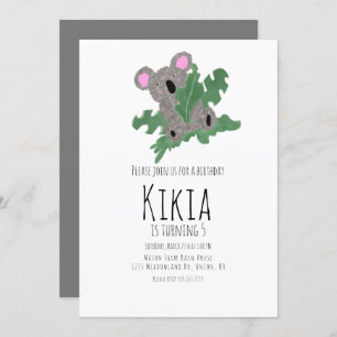 Koala Hand Drawn Animal Birthday Party Invitation