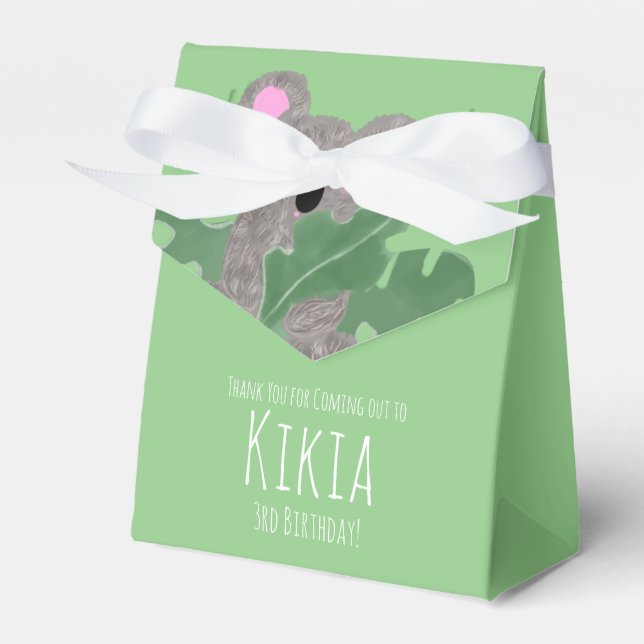 Koala Hand Drawn Animal Green Birthday Party    Favor Boxes (Front Side)