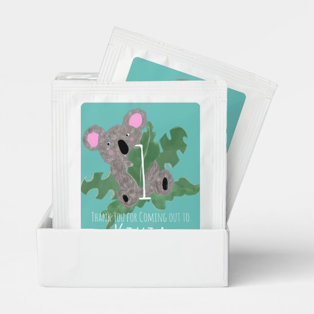 Koala Hand Drawn Bear 1st Birthday  Tea Bag Drink Mix (Pair)