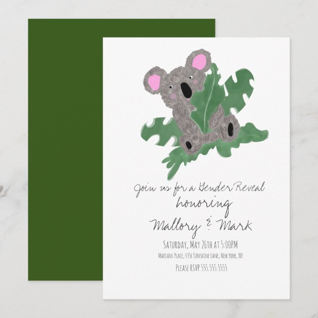 Koala Hand Drawn Gender Reveal Invitation (Front/Back)