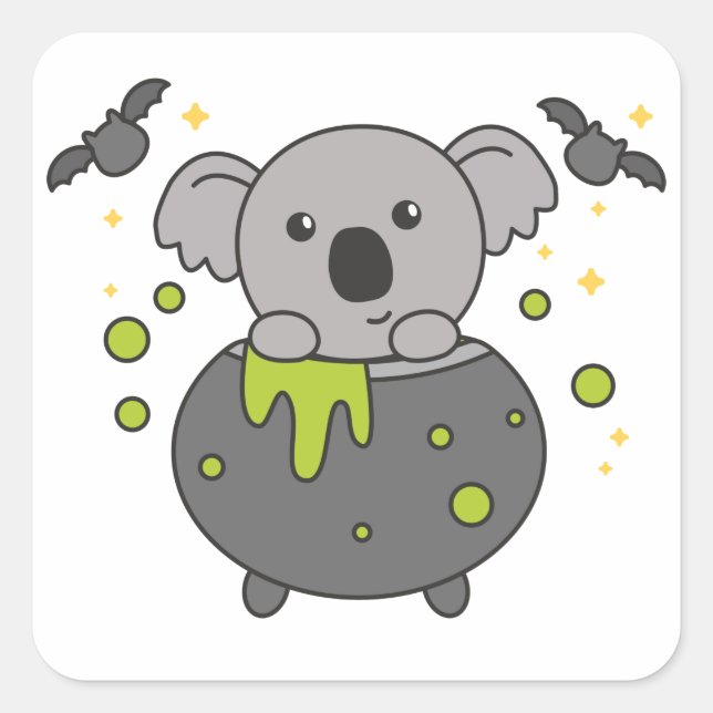 Koala Happy Halloween Caldron Bat Square Sticker (Front)