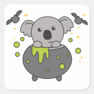 Koala Happy Halloween Caldron Bat Square Sticker