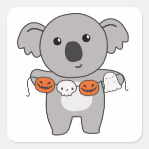 Koala Happy Halloween Pumpkin Bat Costume Square S Sticker