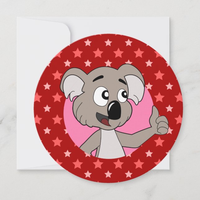 Koala head cartoon birthday print invites (Front)