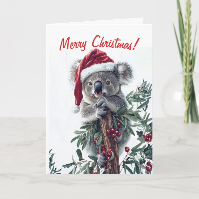Koala in a Santa Hat Christmas Card (Front)