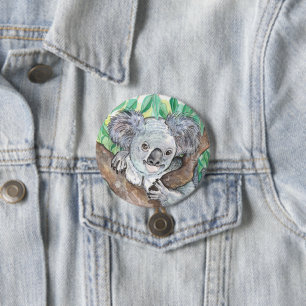 Koala in Eucalyptus Tree Painting Button