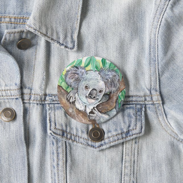 Koala in Eucalyptus Tree Painting Button (In Situ)